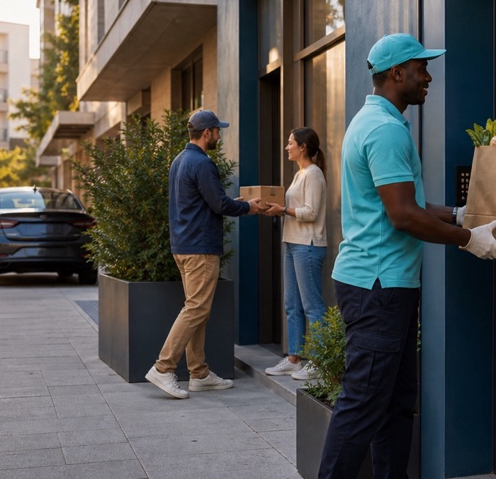Deliveries and a family journey coordinated in one neighbourhood