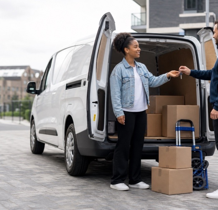 A customer collecting a rental van for a household move